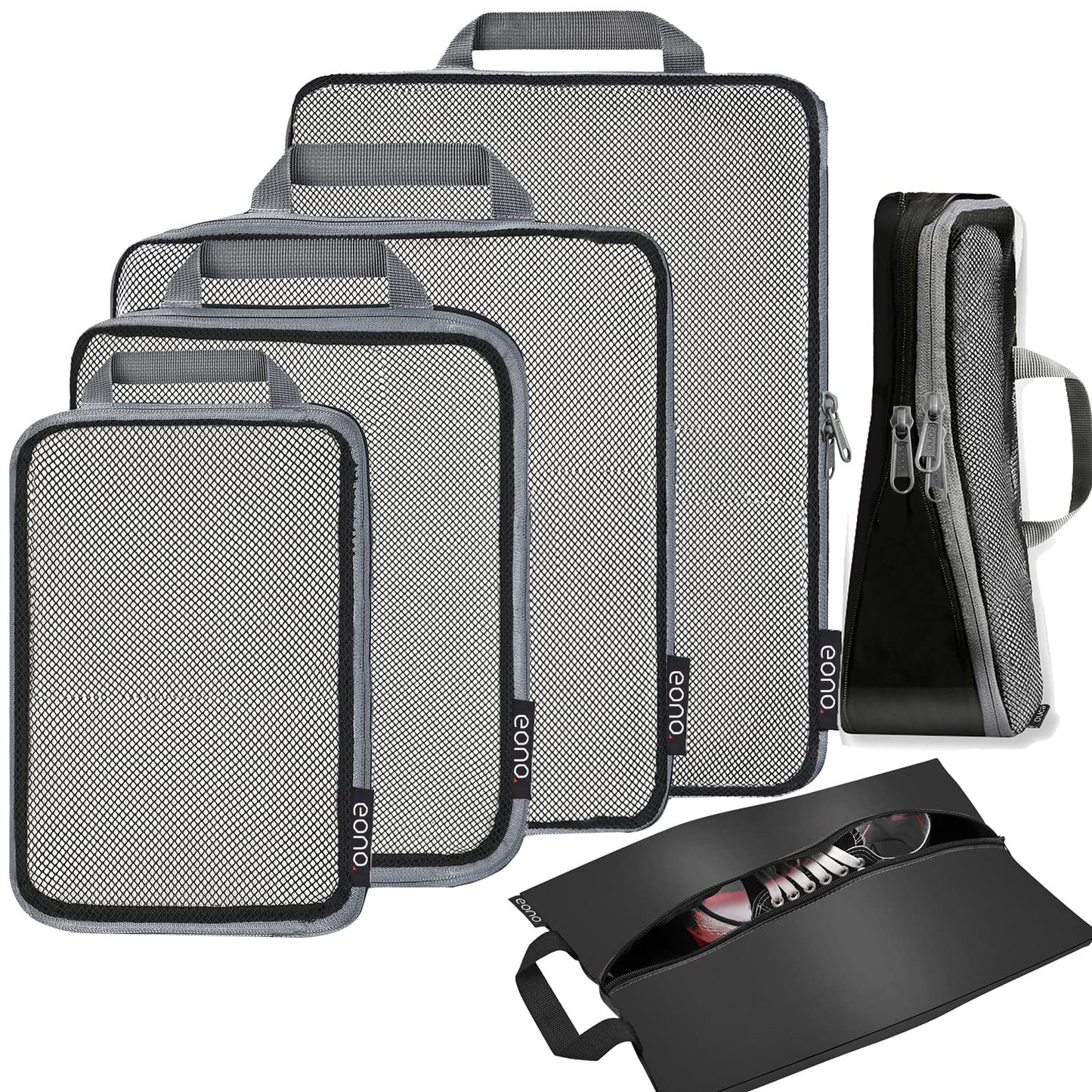 Eono Essentials Compressible Packing Cubes – 4/6-Piece Travel Luggage Organiser Set