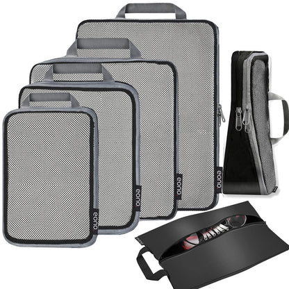 Eono Essentials Compressible Packing Cubes – 4/6-Piece Travel Luggage Organiser Set