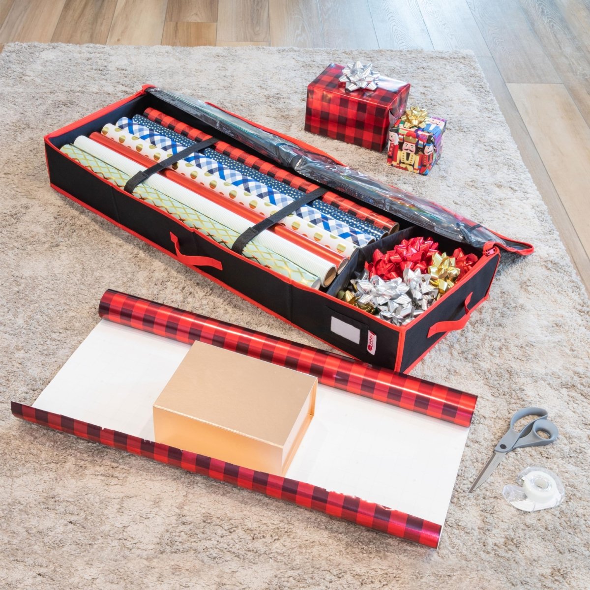 Premium Wrapping Paper Storage – Holds 27 Rolls, Extra Pockets, Underbed Organizer