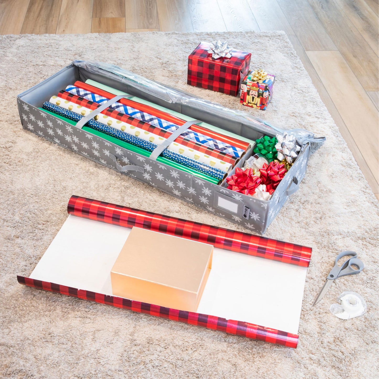 Premium Wrapping Paper Storage – Holds 27 Rolls, Extra Pockets, Underbed Organizer