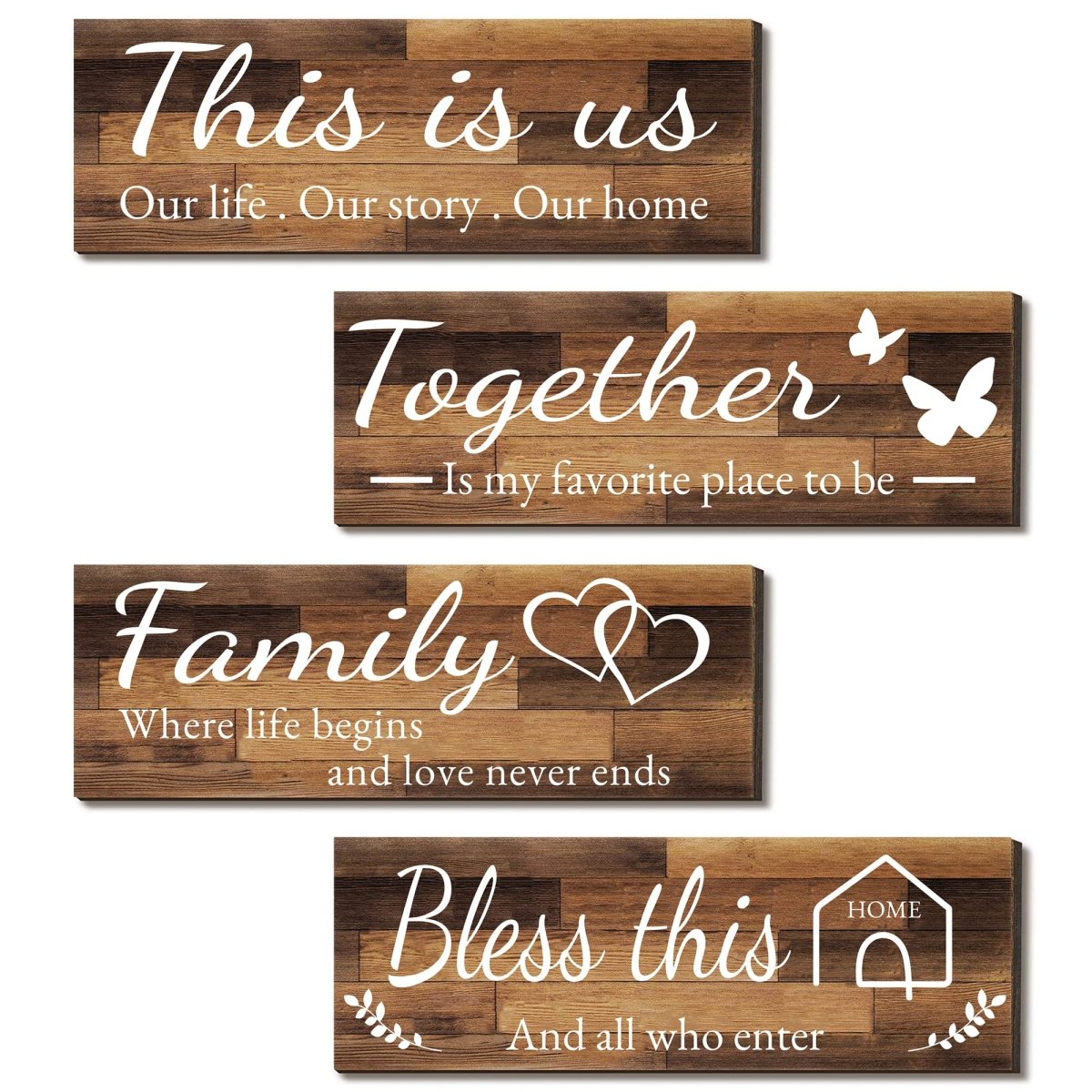 Joyhawk 4 - Piece Rustic Wooden Wall Decor – Farmhouse Signs for Living Room, Bedroom, Kitchen (Grey, 4.7" x 13.8"). - Easiley - B09X3BT2VS