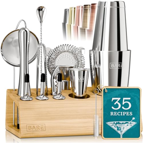 BARE BARREL® 14-Piece Professional Cocktail Making Set - 7 colors | Includes 28oz Boston Shaker & Home Bar Mixing Tools with 35 Recipe Cards | Ideal Bartending Kit Gift Set - Easiley - B0CH82K4JV