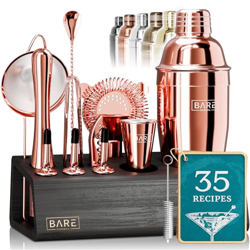 BARE BARREL® 14-Piece Professional Cocktail Making Set - 7 colors | Includes 28oz Boston Shaker & Home Bar Mixing Tools with 35 Recipe Cards | Ideal Bartending Kit Gift Set - Easiley - B0CH84Y16J