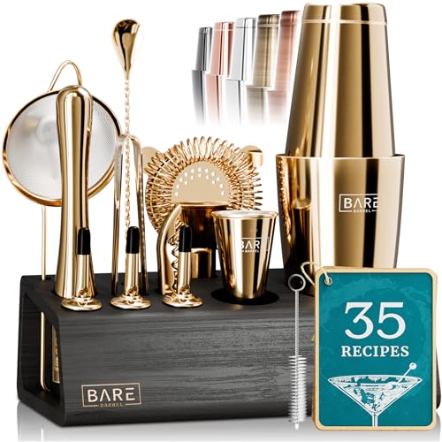 BARE BARREL® 14-Piece Professional Cocktail Making Set - 7 colors | Includes 28oz Boston Shaker & Home Bar Mixing Tools with 35 Recipe Cards | Ideal Bartending Kit Gift Set - Easiley - B0CH83MR7X