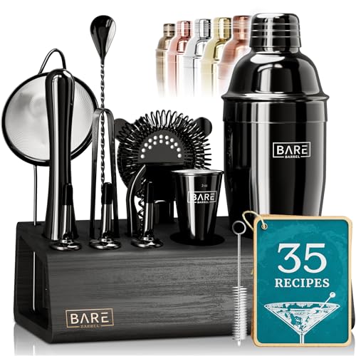 BARE BARREL® 14-Piece Professional Cocktail Making Set - 7 colors | Includes 28oz Boston Shaker & Home Bar Mixing Tools with 35 Recipe Cards | Ideal Bartending Kit Gift Set - Easiley - B0CH85KJ5M