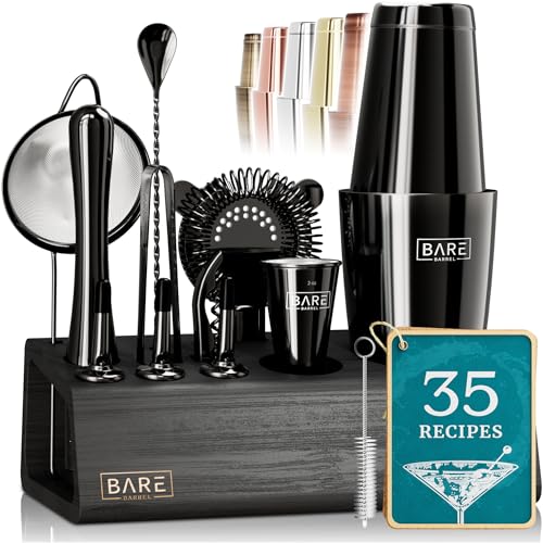 BARE BARREL® 14-Piece Professional Cocktail Making Set - 7 colors | Includes 28oz Boston Shaker & Home Bar Mixing Tools with 35 Recipe Cards | Ideal Bartending Kit Gift Set - Easiley - B0CH8582L1
