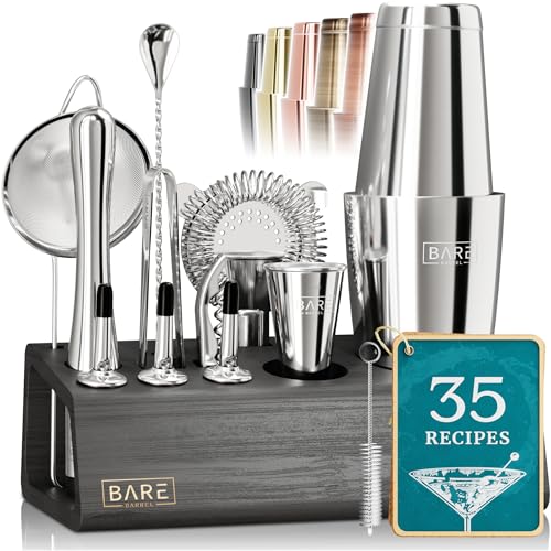 BARE BARREL® 14-Piece Professional Cocktail Making Set - 7 colors | Includes 28oz Boston Shaker & Home Bar Mixing Tools with 35 Recipe Cards | Ideal Bartending Kit Gift Set - Easiley - B0CH84PYJR