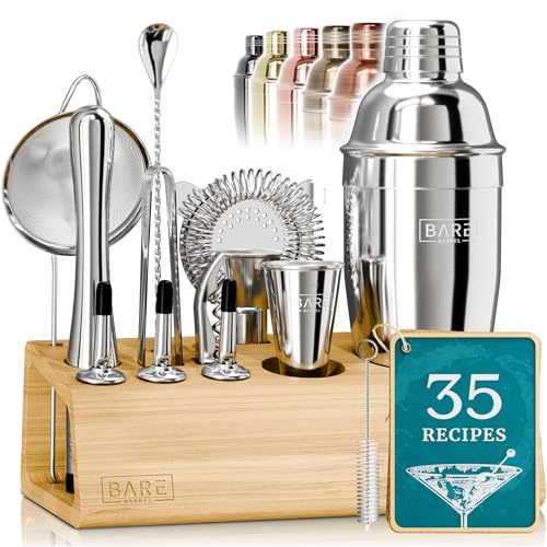 BARE BARREL® 14-Piece Professional Cocktail Making Set - 7 colors | Includes 28oz Boston Shaker & Home Bar Mixing Tools with 35 Recipe Cards | Ideal Bartending Kit Gift Set - Easiley - B0CH85G4M5