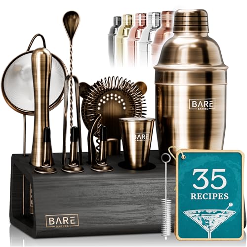 BARE BARREL® 14-Piece Professional Cocktail Making Set - 7 colors | Includes 28oz Boston Shaker & Home Bar Mixing Tools with 35 Recipe Cards | Ideal Bartending Kit Gift Set - Easiley - B0CH85H2FW