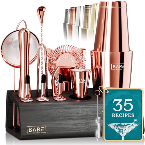 BARE BARREL® 14-Piece Professional Cocktail Making Set - 7 colors | Includes 28oz Boston Shaker & Home Bar Mixing Tools with 35 Recipe Cards | Ideal Bartending Kit Gift Set - Easiley - B0CH86N8DY