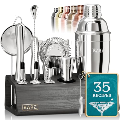 BARE BARREL® 14-Piece Professional Cocktail Making Set - 7 colors | Includes 28oz Boston Shaker & Home Bar Mixing Tools with 35 Recipe Cards | Ideal Bartending Kit Gift Set - Easiley - B0CH85GP53