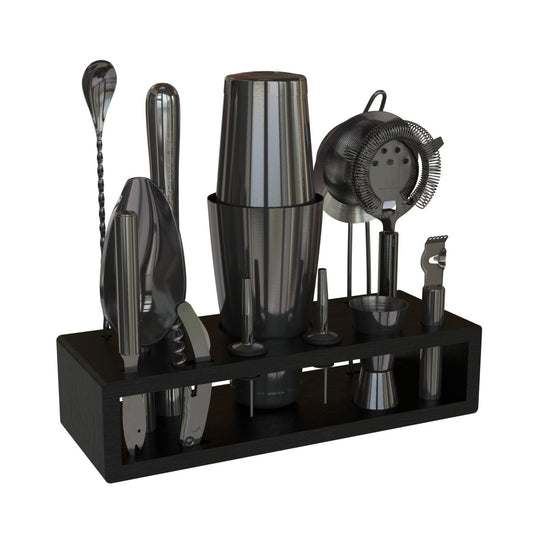 Gunmetal Black 13-Piece Boston Cocktail Shaker Set - Complete Mixology Bartender Kit with Bar Accessories - Easiley - B088CW2DCP