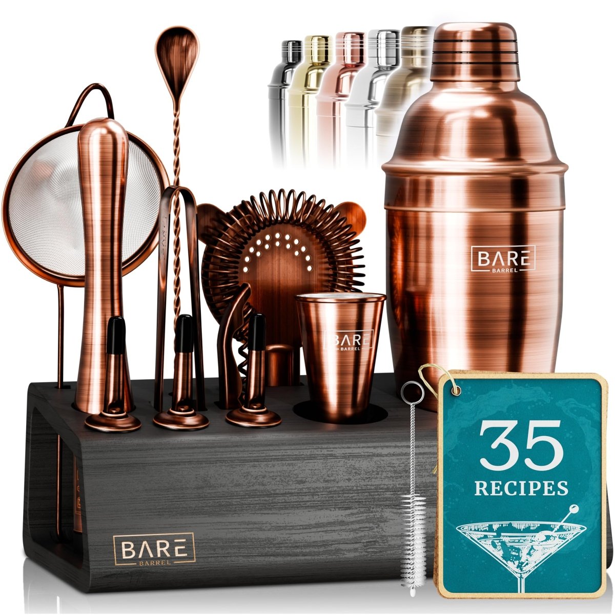 BARE BARREL® 14-Piece Professional Cocktail Making Set - 7 colors | Includes 28oz Boston Shaker & Home Bar Mixing Tools with 35 Recipe Cards | Ideal Bartending Kit Gift Set - Easiley - B0CH844X9W