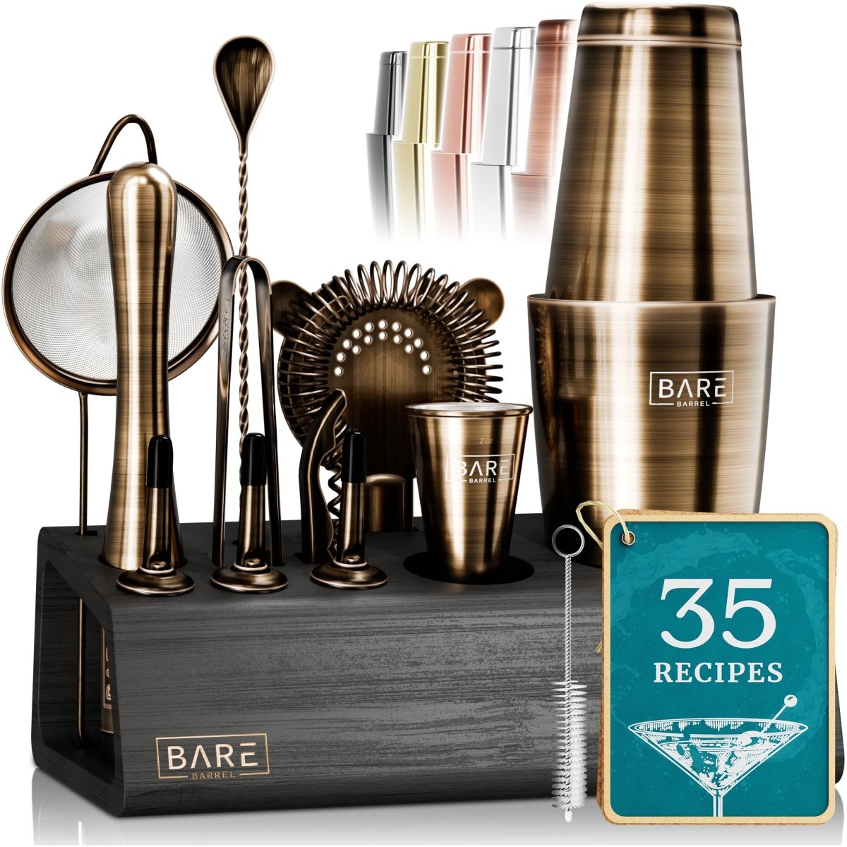 BARE BARREL® 14-Piece Professional Cocktail Making Set - 7 colors | Includes 28oz Boston Shaker & Home Bar Mixing Tools with 35 Recipe Cards | Ideal Bartending Kit Gift Set - Easiley - B0CH849831