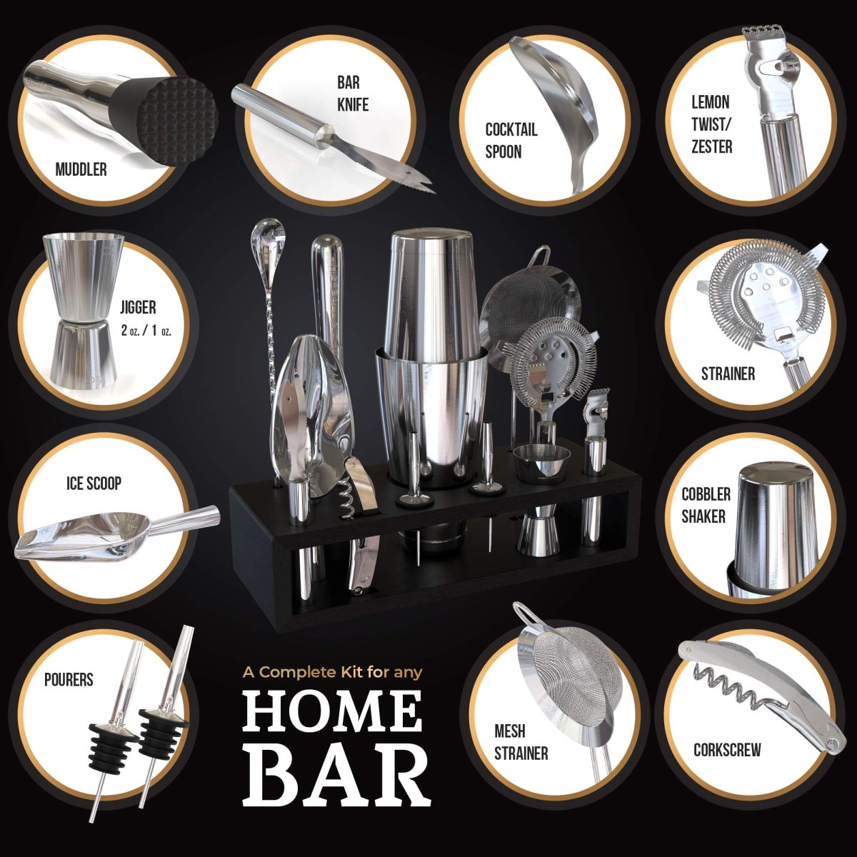 Gunmetal Black 13-Piece Boston Cocktail Shaker Set - Complete Mixology Bartender Kit with Bar Accessories - Easiley - B07S8QH2CD