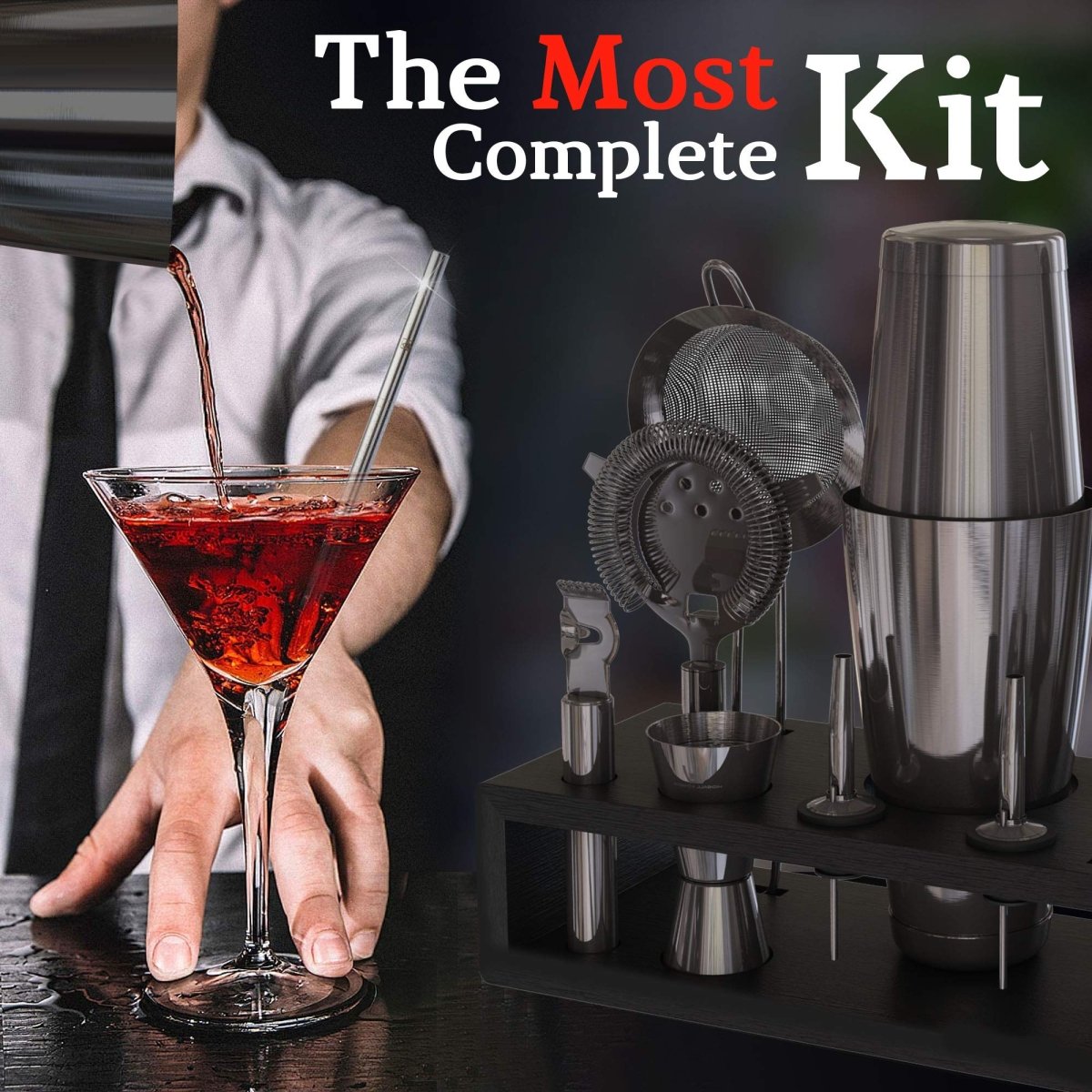 Gunmetal Black 13-Piece Boston Cocktail Shaker Set - Complete Mixology Bartender Kit with Bar Accessories - Easiley - B07S8QH2CD