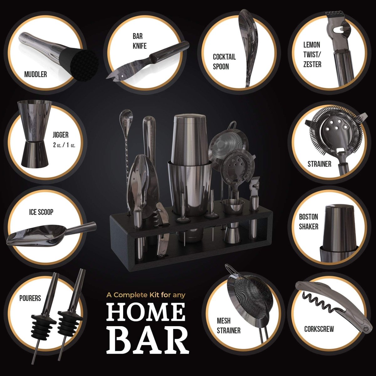 Gunmetal Black 13-Piece Boston Cocktail Shaker Set - Complete Mixology Bartender Kit with Bar Accessories - Easiley - B07S8QH2CD